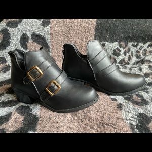New Unused Black Double Buckle Ankle Bootie